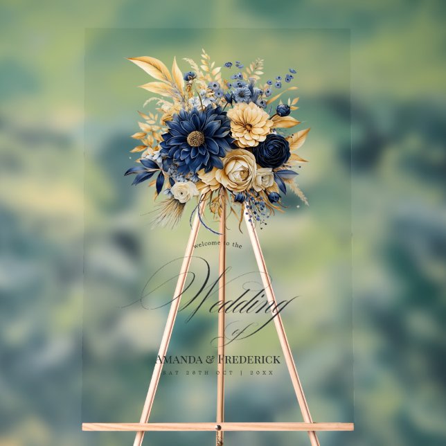 Begrüßung von Hochzeiten zwischen Marine und Gold  Acrylschild (Neutral)