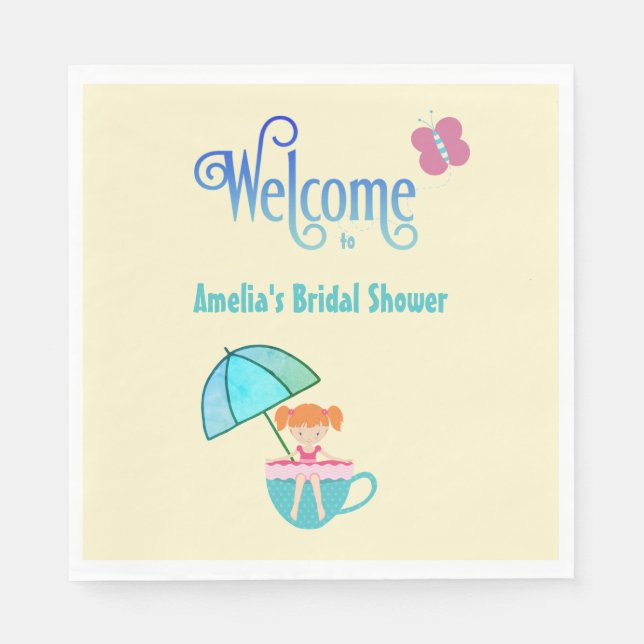 Begrüßung von Individuelle Name Brautparty Teacup Serviette (Vorderseite)