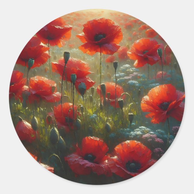Begrüßung von Roten Poppies Runder Aufkleber (Vorderseite)