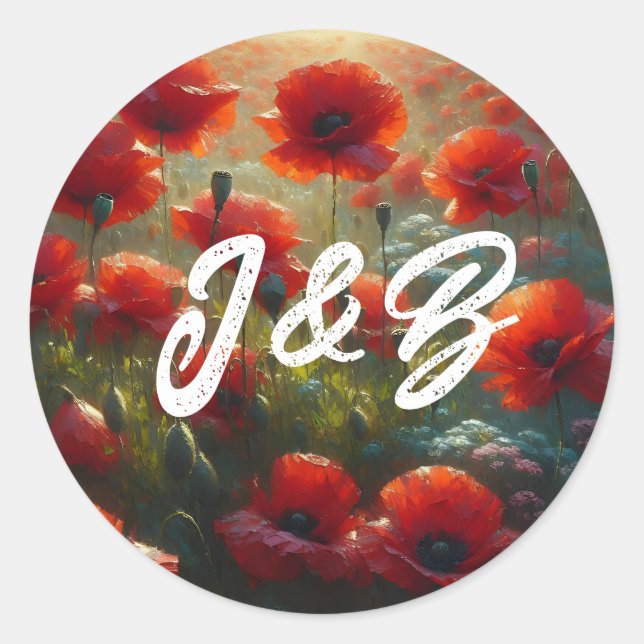 Begrüßung von Roten Poppies Runder Aufkleber (Vorderseite)