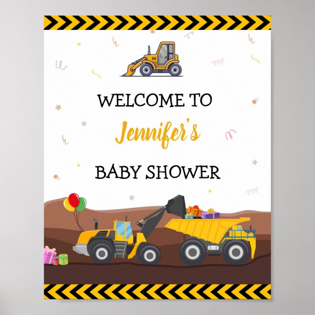 Begrüßung von Truck Digger Under Baby Birthday Poster (Vorne)