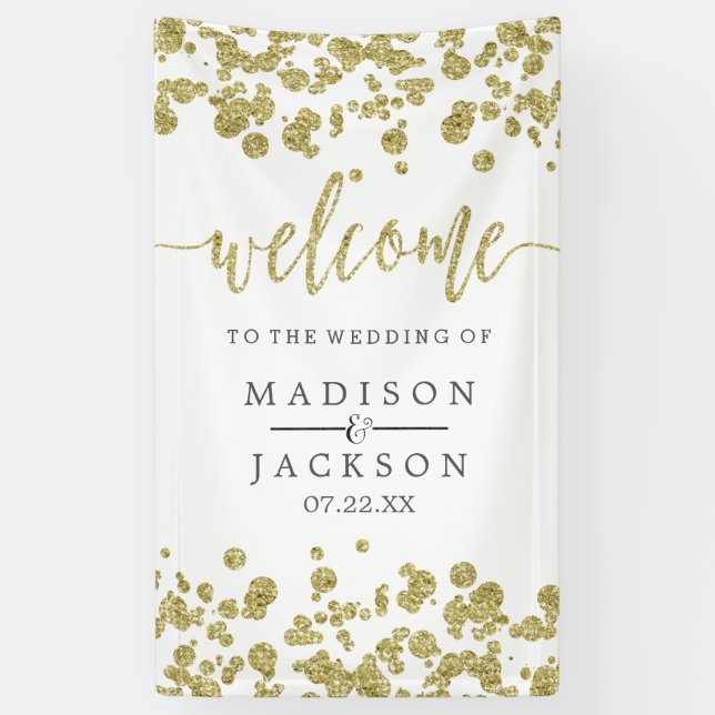 Begrüßung von White & Gold Confetti Banner (Vertikal)