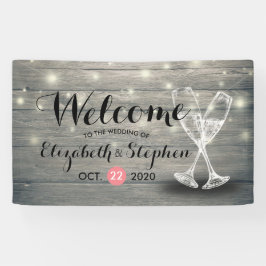 Begrüßung Willkommensbanner Champagner Glass Wood  Banner