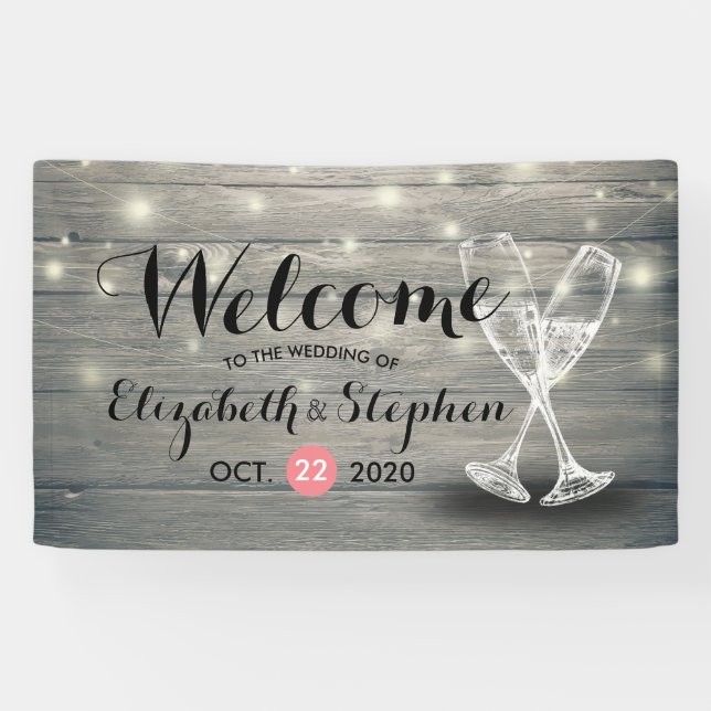 Begrüßung Willkommensbanner Champagner Glass Wood  Banner (Horizontal)