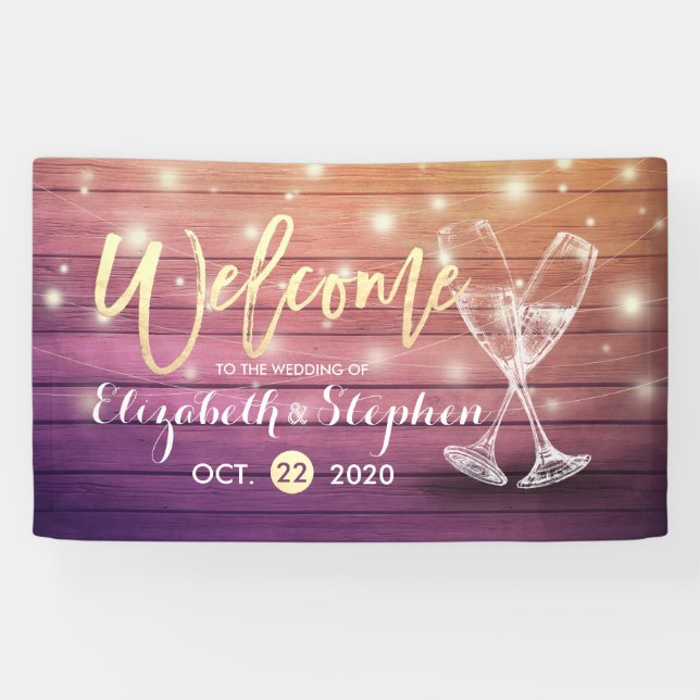 Begrüßung Willkommensbanner Champagner Glass Wood  Banner (Horizontal)