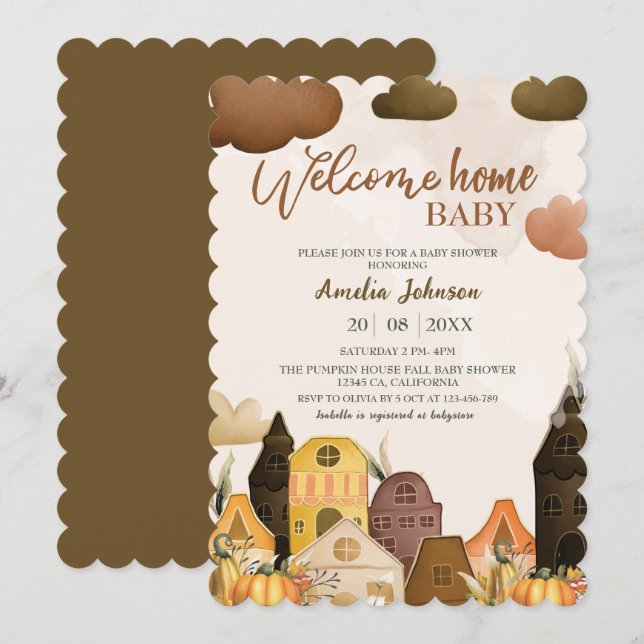 Begrüßung Zuhause Baby Pumkin Herbst Baby Dusche Einladung (Vorne/Hinten)