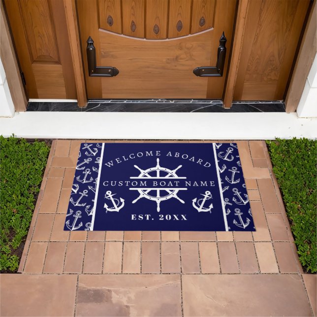 Begrüßungsanker an Bord der Nautical Navy Blue Boo Fußmatte (Außenbereich)