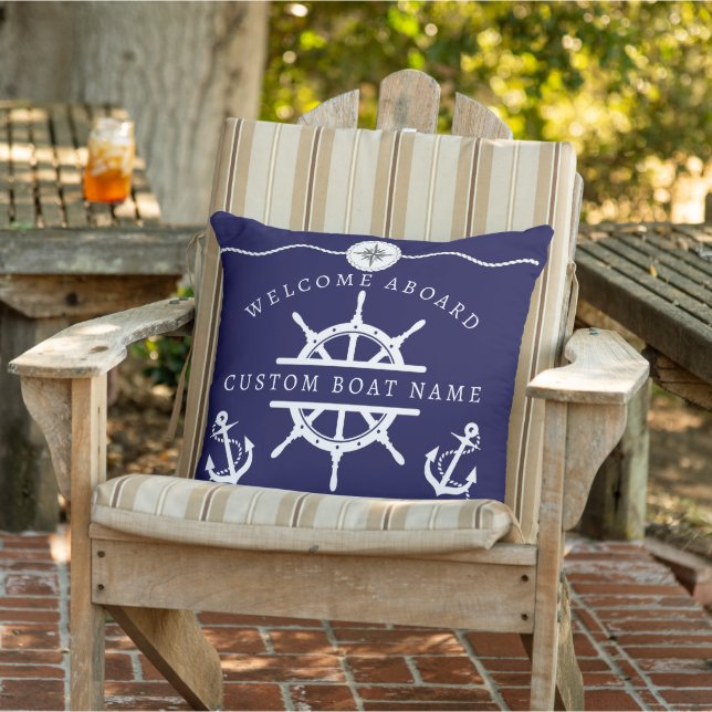 Begrüßungsanker an Bord der Nautical Navy Blue Boo Kissen (Stuhl )