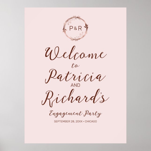 Begrüßungsanzeige für die Rose Monogram-Engagement Poster (Vorne)