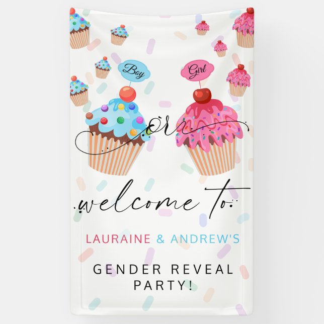 Begrüßungsbanner für Cupcake Gender Reveal Party Banner (Vertikal)