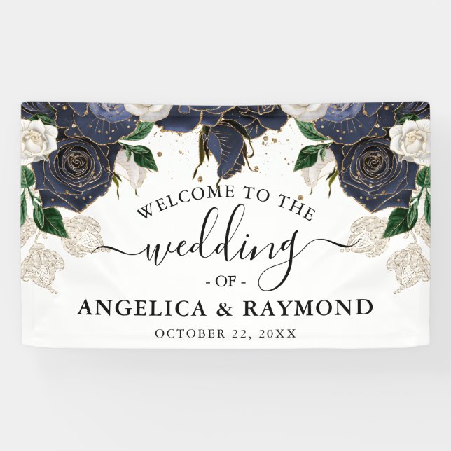 Begrüßungsbanner für Hochzeiten von Navy & White F Banner (Horizontal)