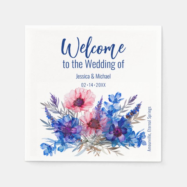 💍 Begrüßungsblumen und Lavendel Serviette (Vorderseite)