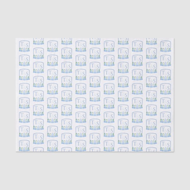 Begrüßungsbox für das Blue White Monogram Wedding  Seidenpapier (Vorderseite)