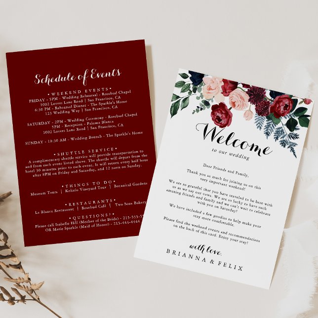 Begrüßungsbrief der Hochzeit von Burgund Pink Navy (Von Creator hochgeladen)