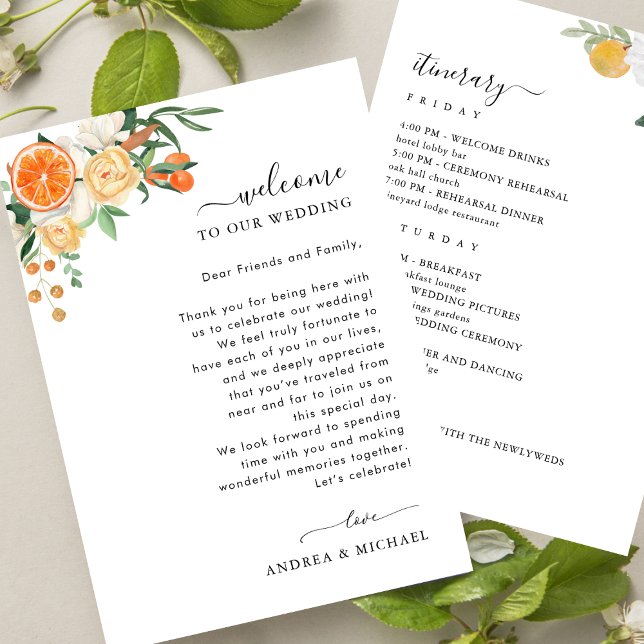 Begrüßungsbrief und Reisekarte von Citrus Wedding Einladung (Von Creator hochgeladen)