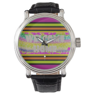 Begrüßungsdesign lila-grün-rot-bord-tri armbanduhr