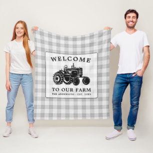 Begrüßungsfamilie Name Farm Traktor Weiß Karier Fleecedecke