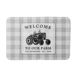 Begrüßungsfamilie Name Farm Traktor Weiß Kariert Badematte