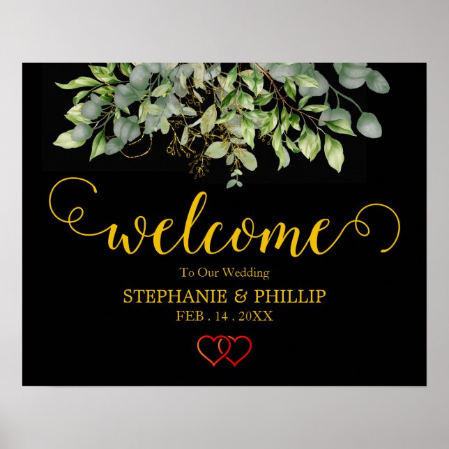 Begrüßungsgrün Eukalyptus Foliage Hochzeitschwarz Poster (Vorne)