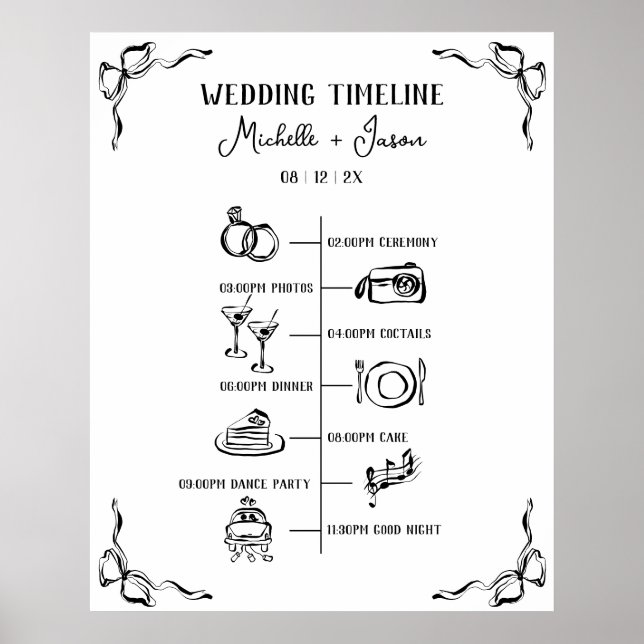Begrüßungskalender für handgezeichnete Hochzeiten Poster (Vorne)