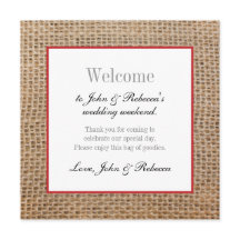 Begrüßungskarte für Burlap & Red Wedding