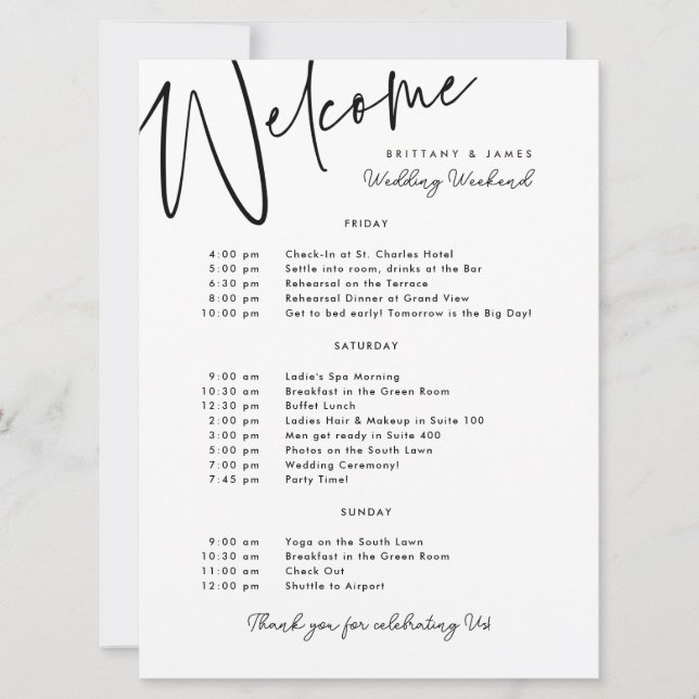 Begrüßungskarte für das Hochzeitwochenende Einladung (Vorderseite)