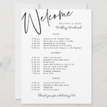 Begrüßungskarte für das Hochzeitwochenende