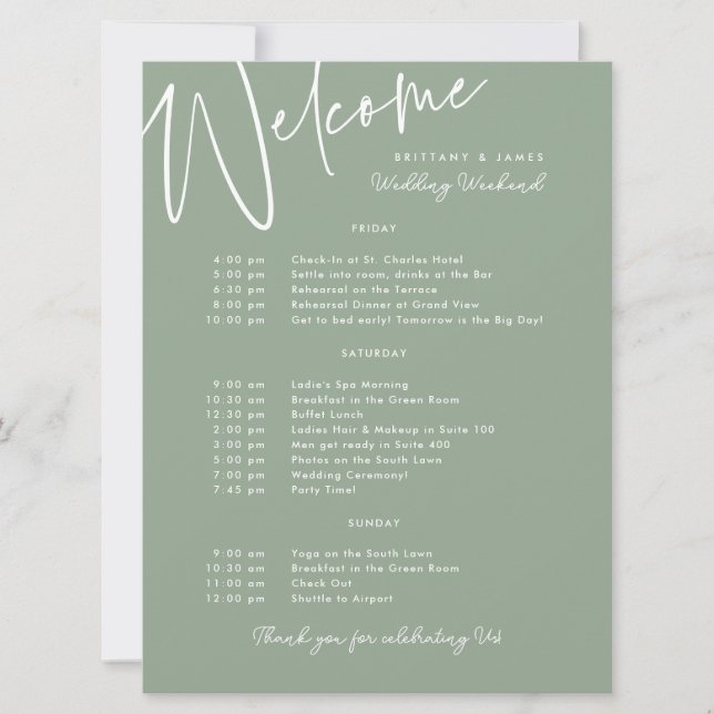 Begrüßungskarte für das Hochzeitwochenende Einladung (Vorderseite)