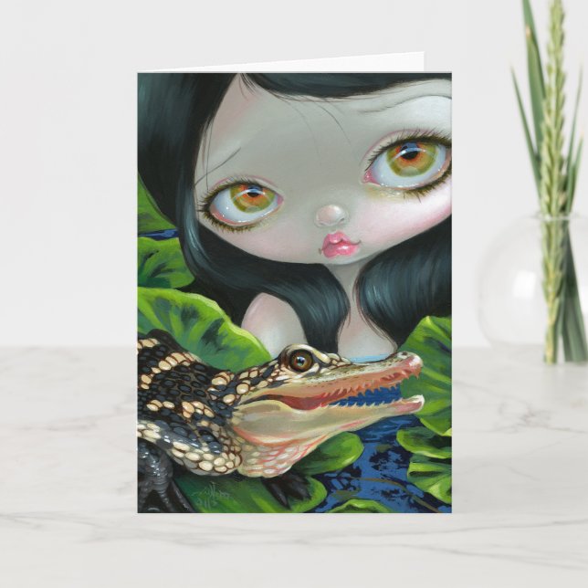 Begrüßungskarte "Mermaid with a Baby Alligator" Karte (Vorderseite)