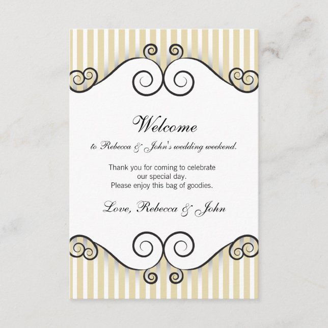Begrüßungskarte mit Vintagem Goldstreifen Begleitkarte (Vorderseite)