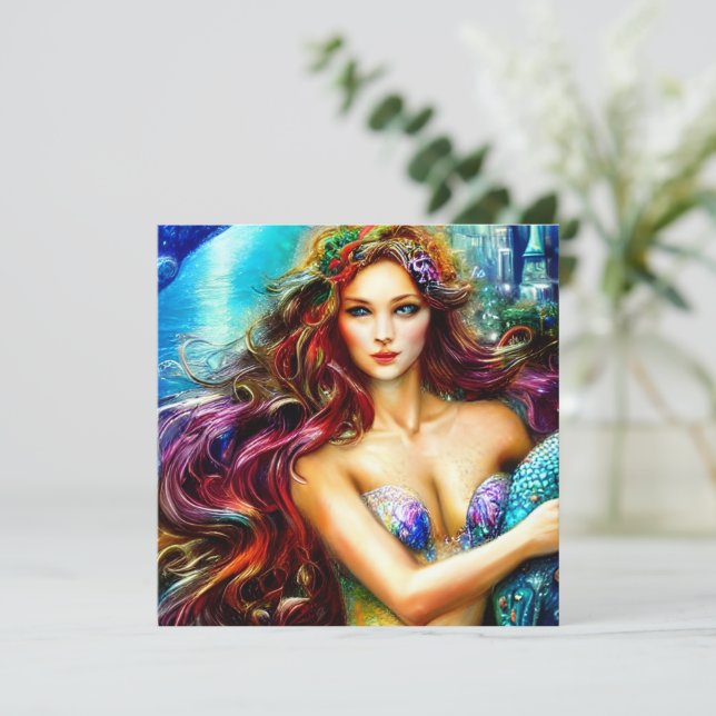 Begrüßungskarte Neptuns Tochter Fantasy Art (Stehend Vorderseite)