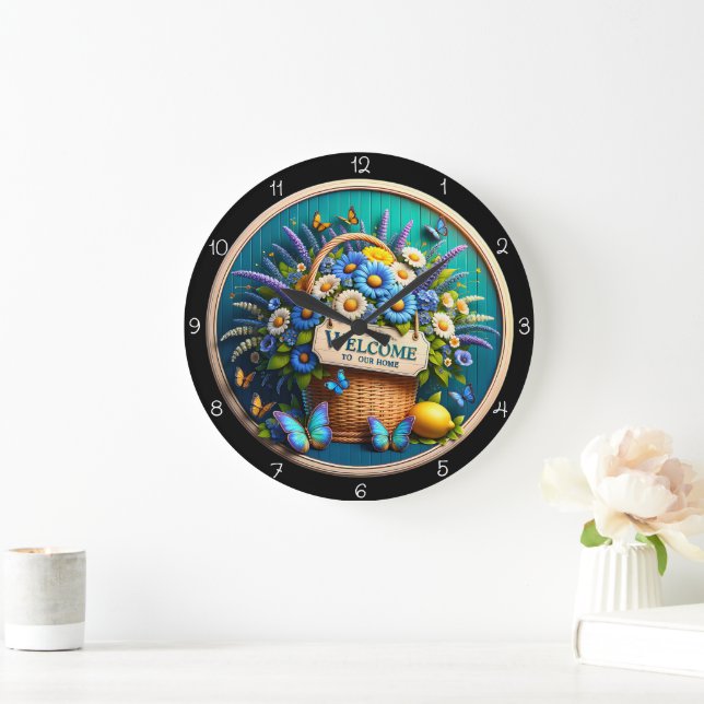 Begrüßungskörbe-Schmetterlingswaage Große Wanduhr (Zuhause)