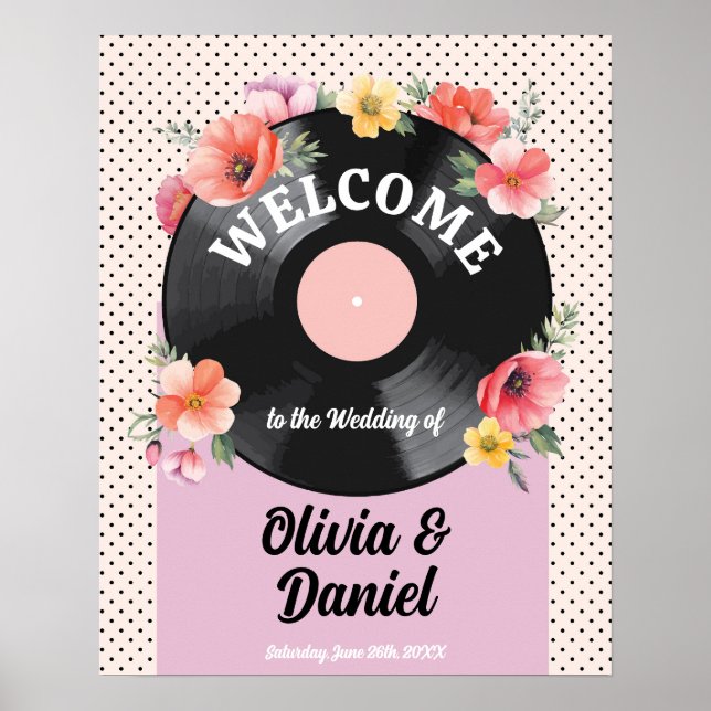 Begrüßungsmusikrekord Hochzeit florale Zeichen der Poster (Vorne)