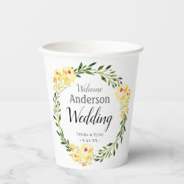 Begrüßungsnamen/Datum Gelbe W/Blume Hochzeit Pappbecher