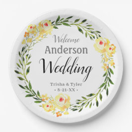 Begrüßungsnamen/Datum Gelbe W/Blume Hochzeit Pappteller