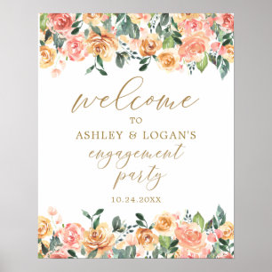 Begrüßungspalette für Gold Peach Floral Engagement Poster