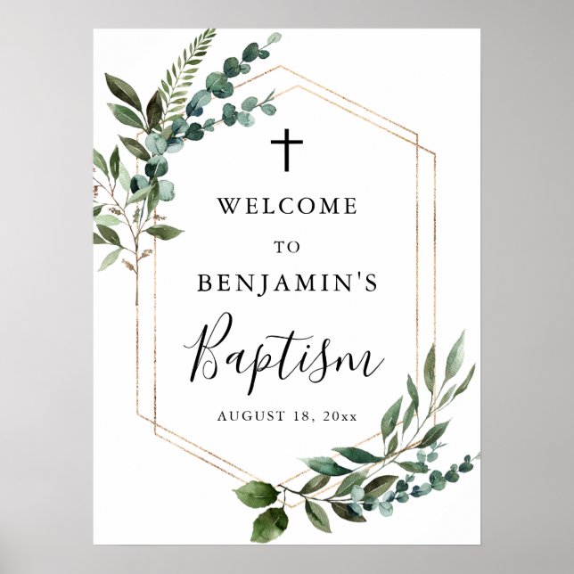 Begrüßungspalette für Grünfoliage Gold Cross Bapti Poster (Vorne)