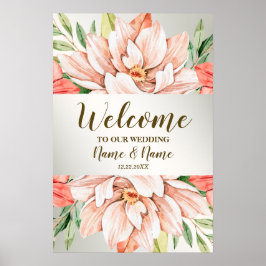 Begrüßungsparty Peach Orange Blume Blätter Poster