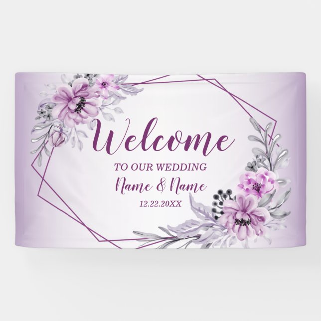 Begrüßungsparty Rosa Blumenrübe Lila Banner (Horizontal)