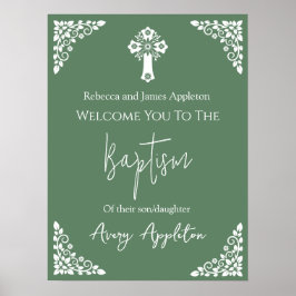 Begrüßungsposter Floral Cross Christening Fern Gre Poster
