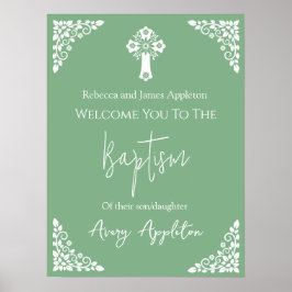 Begrüßungsposter Floral Cross Christening Sage Grü Poster