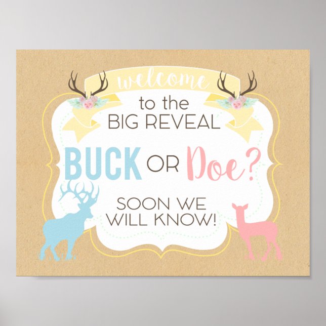 Begrüßungspposter Gender Reveal Party Buck or Dog Poster (Vorne)