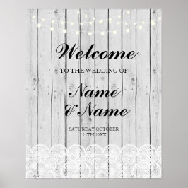 Begrüßungspult für Hochzeitsszenario Graues Holzpl Poster
