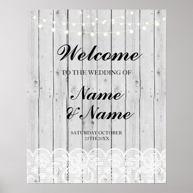 Begrüßungspult für Hochzeitsszenario Graues Holzpl Poster (Vorne)
