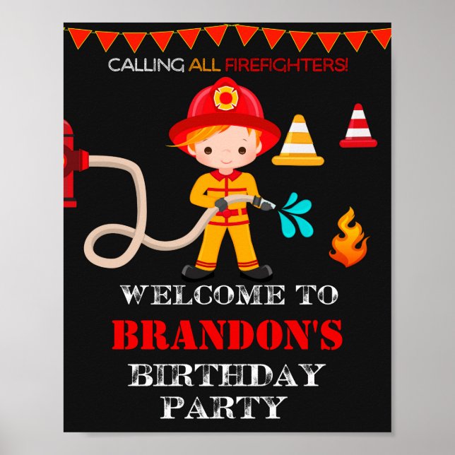 Begrüßungsschild des Feuerwehrmanns Party Poster (Vorne)