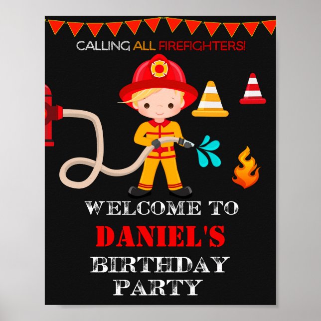 Begrüßungsschild des Feuerwehrmanns Party Poster (Vorne)