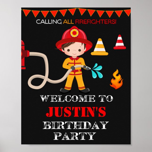 Begrüßungsschild des Feuerwehrmanns Party Poster (Vorne)