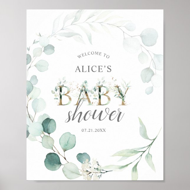 Begrüßungsschild Eukalyptus Baby Dusche Poster (Vorne)