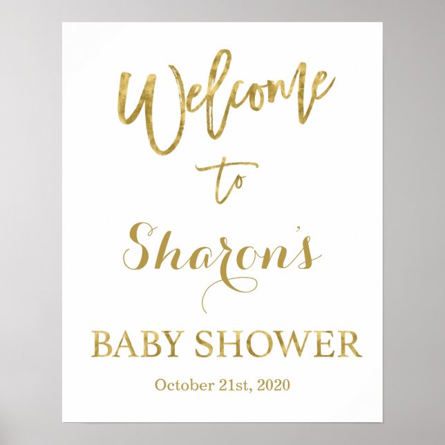Begrüßungsschild für das Baby mit Gold und Weiß Poster (Vorne)