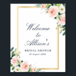 Begrüßungsschild mit elegantem Rahmen Brautparty Poster<br><div class="desc">Ein Blumendesign mit schönen, rot-rosa Blume. Der Text und die Farben auf diesem Zeichenposter können bearbeitet werden.</div>